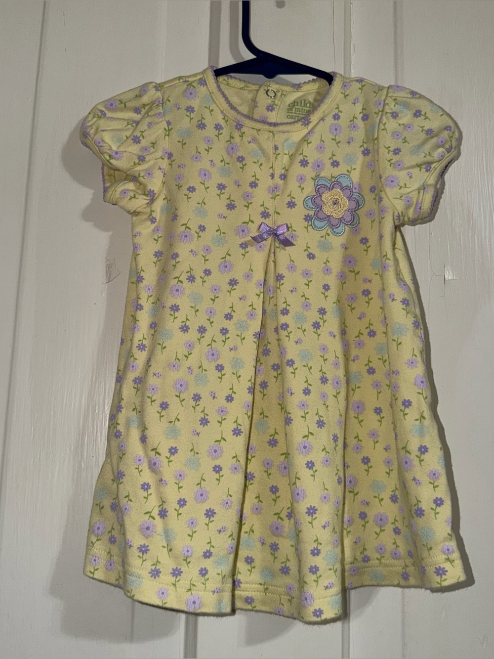 Girls toddler size 18 month dress Yellow Floral Puff-Sleeve Baby Dress